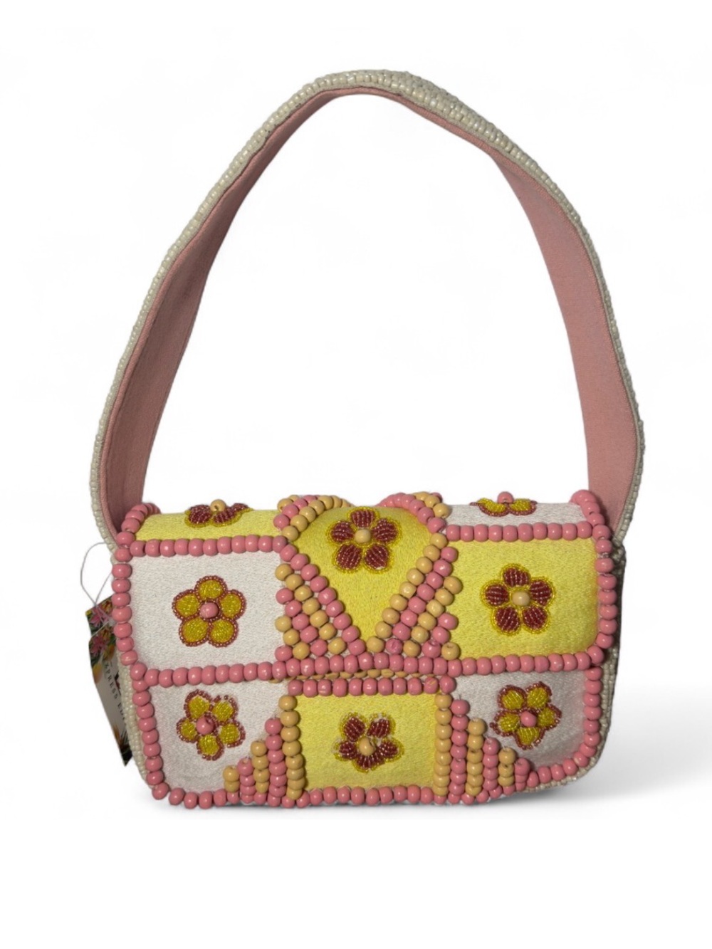 NWT Butter Blossom Boutique Beaded Floral Shoulder Bag Y2K Pink White Yellow